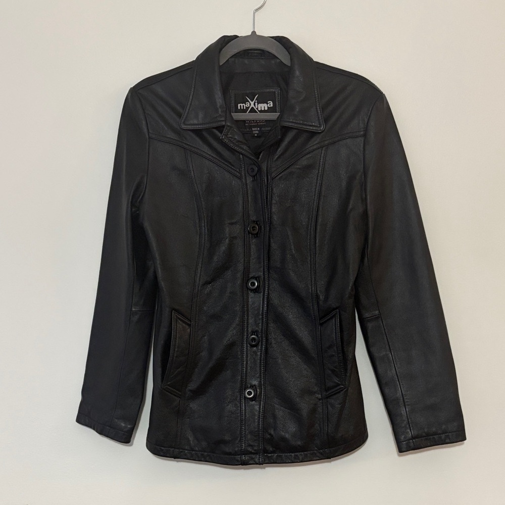Maxima Wilson’s Leather Women's Sleek Black Leather Jacket, Medium, EUC
